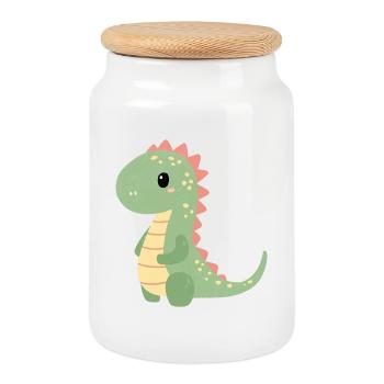 Colorful Dino Children's Motif - Cookie Jar with Wooden Lid - white - Front