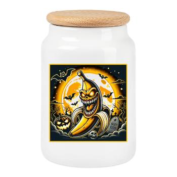 Spooky Halloween Banana - Cookie Jar with Wooden Lid - white - Front
