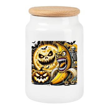 Spooky Halloween Banana - Cookie Jar with Wooden Lid - white - Front