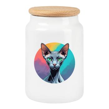 Chat Sphynx - Boîte à biscuits avec couvercle en bois - blanc - Devant