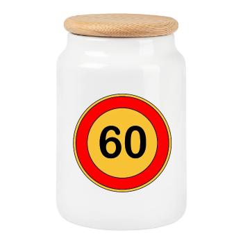 60th Birthday , 60 Years , Traffic Sign Yellow - Cookie Jar with Wooden Lid - white - Front