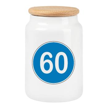 60th Birthday , 60 Years , Traffic Sign Blue - Cookie Jar with Wooden Lid - white - Front