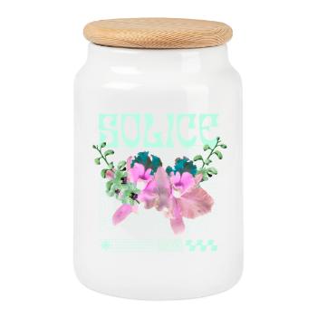 Solice – Tranquillité botanique - Boîte à biscuits avec couvercle en bois - blanc - Devant