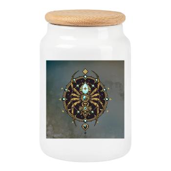 Golden elegance: The spider of secrets. - Cookie Jar with Wooden Lid - white - Front