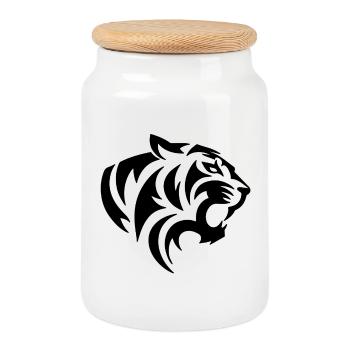 Tiger Tribal Tattoo - Cookie Jar with Wooden Lid - white - Front