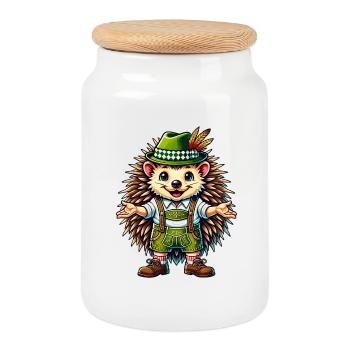 Hérisson bavarois - Boîte à biscuits avec couvercle en bois - blanc - Devant