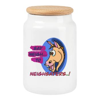 Neigh Sayers Wortspiel-Pferde-Design - Keksdose mit Holzdeckel - Weiß - Vorne