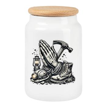 Exploitation minière – Tradition et ténacité - Boîte à biscuits avec couvercle en bois - blanc - Devant