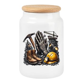 Mining is life - Cookie Jar with Wooden Lid - white - Front