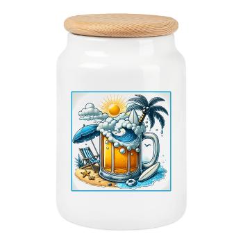 Beer & Beach – The Perfect Holiday - Cookie Jar with Wooden Lid - white - Front