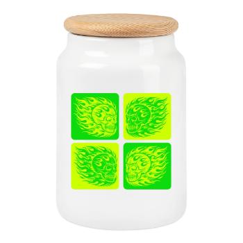 Flaming Skull – Biker & Rocker Style - Cookie Jar with Wooden Lid - white - Front