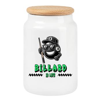 Billiards, c’est la vie - Conception cool à 8 boules - Boîte à biscuits avec couvercle en bois - blanc - Devant