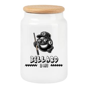 Billiards is Life – Cool 8-Ball Design - Cookie Jar with Wooden Lid - white - Front