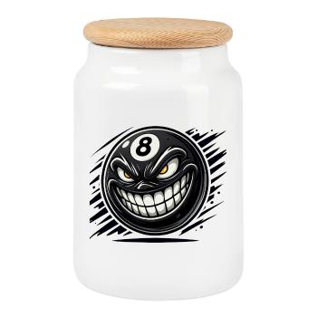 Evil 8-Ball - Le monstre de billard souriant - Boîte à biscuits avec couvercle en bois - blanc - Devant