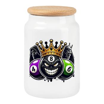 Billiard King – The 8-Ball Reign - Cookie Jar with Wooden Lid - white - Front