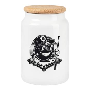 Billiards 8-Ball Cool - Cookie Jar with Wooden Lid - white - Front