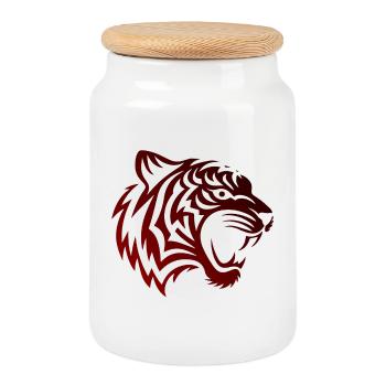TribalTigerBlackred - Cookie Jar with Wooden Lid - white - Front