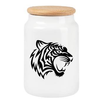 Black tribal tiger - Cookie Jar with Wooden Lid - white - Front