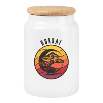 Bonsai Yin Yang - Cookie Jar with Wooden Lid - white - Front