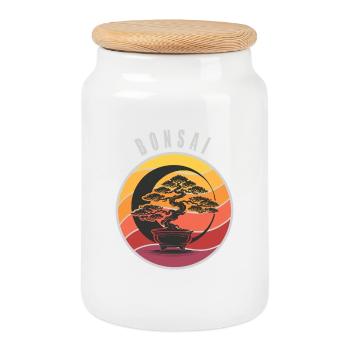 Bonsaï Coucher de soleil - Boîte à biscuits avec couvercle en bois - blanc - Devant
