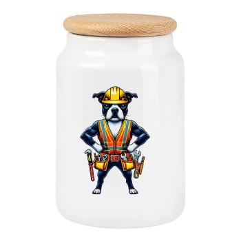 Bostie Construction Worker - Cookie Jar with Wooden Lid - white - Front