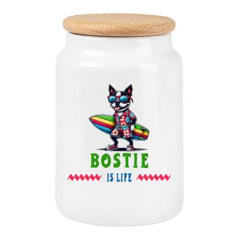 Bostie Surfer - Boîte à biscuits avec couvercle en bois - blanc - Devant