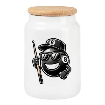 Cooles Billard 8-Ball Design - Keksdose mit Holzdeckel - Weiß - Vorne