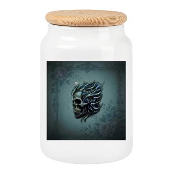 The Flame of Life: A Skull Design - Cookie Jar with Wooden Lid - white - Front