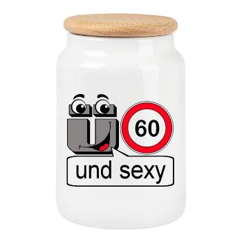 60th birthday , and sexy - Cookie Jar with Wooden Lid - white - Front