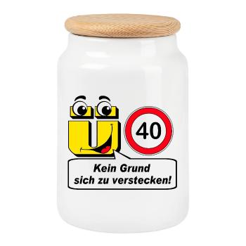 40. Geburtstag , Ü40 kein Grund sich .......... - Keksdose mit Holzdeckel - Weiß - Vorne