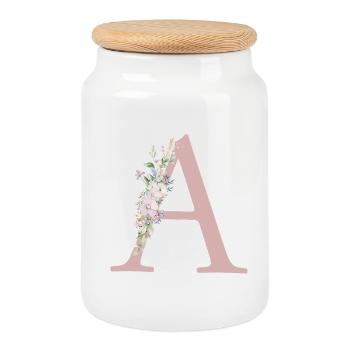 Un monogramme, floral, personnalisable - Boîte à biscuits avec couvercle en bois - blanc - Devant