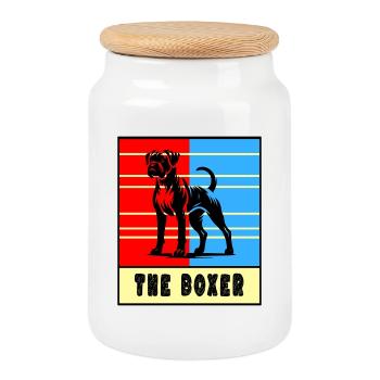 Le Boxer – Chien fort - Boîte à biscuits avec couvercle en bois - blanc - Devant