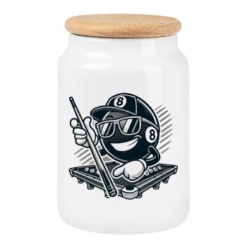 Stylish 8-Ball Billiards - Cookie Jar with Wooden Lid - white - Front