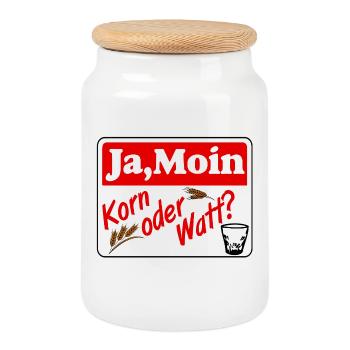 grain , party , wheat grain ,Yes moin grain or watt - Cookie Jar with Wooden Lid - white - Front