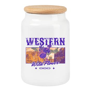 Western Wildflower – Esthétique rétro de la campagne - Boîte à biscuits avec couvercle en bois - blanc - Devant