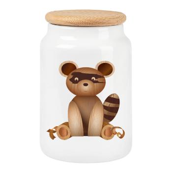 Illustration en aspect bois – figure de raton laveur - Boîte à biscuits avec couvercle en bois - blanc - Devant