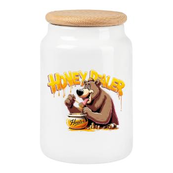 Honey Dealer Beekeeper Beekeeper Bear Gift - Cookie Jar with Wooden Lid - white - Front