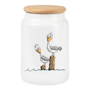 Droll Seagulls North Sea Baltic Sea Holiday Maritime - Cookie Jar with Wooden Lid - white - Front