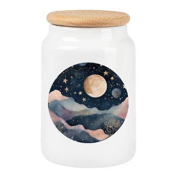 Mondbeschienene Traumlandschaft über Pastel Peaks - Keksdose mit Holzdeckel - Weiß - Vorne