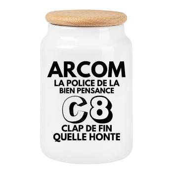 C8, freedom of expression, media, tv - Cookie Jar with Wooden Lid - white - Front
