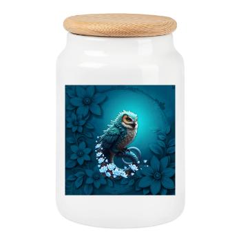 Moment of wisdom, The magical and majestic owl. - Cookie Jar with Wooden Lid - white - Front