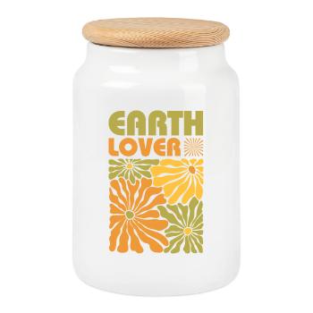 Earth Lover – Retro Nature Flowers - Cookie Jar with Wooden Lid - white - Front
