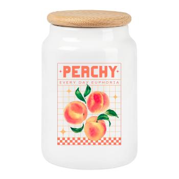 Peachy Euphoria – Retro Obst-Ästhetik - Keksdose mit Holzdeckel - Weiß - Vorne