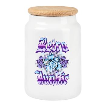 Retro Junkie – 90s Gothic Blumenstil - Keksdose mit Holzdeckel - Weiß - Vorne