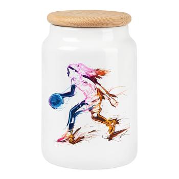 Croquis de joueur de basket-ball - Boîte à biscuits avec couvercle en bois - blanc - Devant