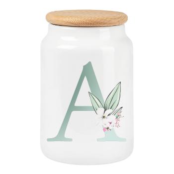 Un monogramme, floral, personnalisable - Boîte à biscuits avec couvercle en bois - blanc - Devant