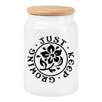 Continuez à grandir - Design minimaliste - Boîte à biscuits avec couvercle en bois - blanc - Devant