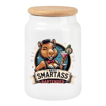 Bartender Barmaid Capybara Capy Gift - Cookie Jar with Wooden Lid - white - Front