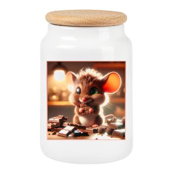 Little Chocolate Mouse - Cookie Jar with Wooden Lid - white - Front