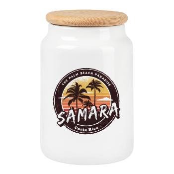 Samara – Costa Rica Palmen Strand Design - Keksdose mit Holzdeckel - Weiß - Vorne